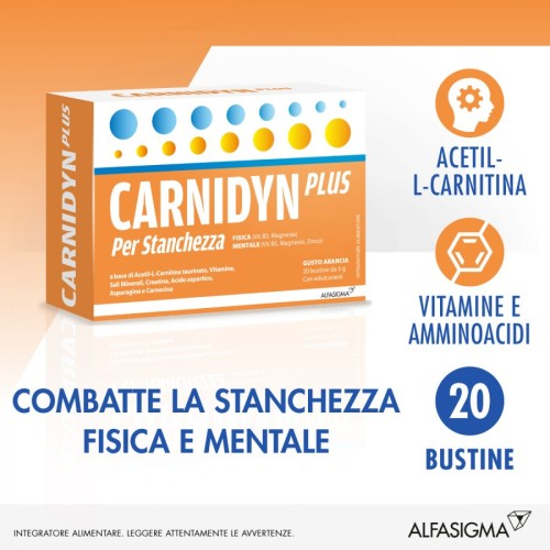 Carnidyn plus 20 bustine gusto arancia -  Scadenza 07/2025 - Integratore contro stanchezza e affaticamento