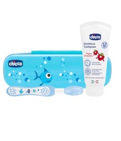 Chicco set primi denti azzurro- Spazzolino + Dentifricio + Astuccio